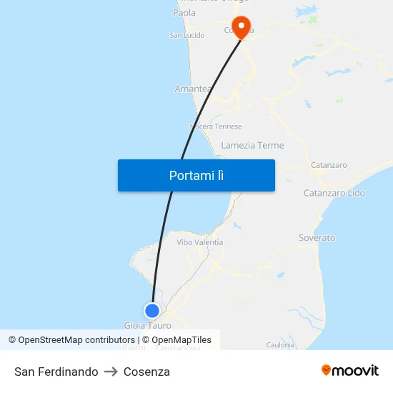 San Ferdinando to Cosenza map