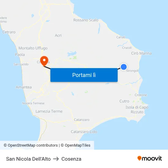 San Nicola Dell'Alto to Cosenza map