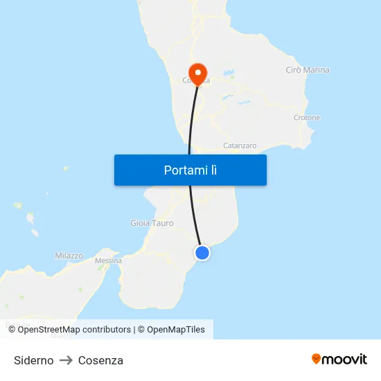 Siderno to Cosenza map
