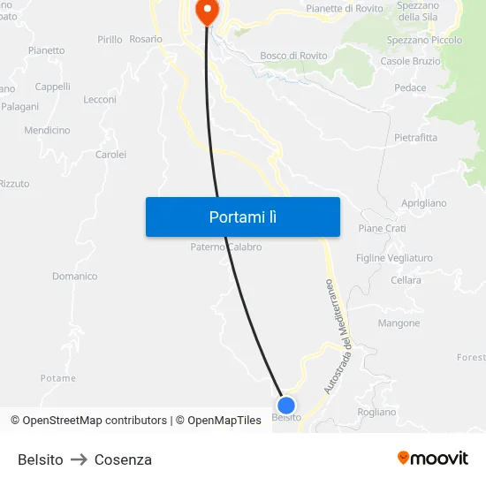 Belsito to Cosenza map