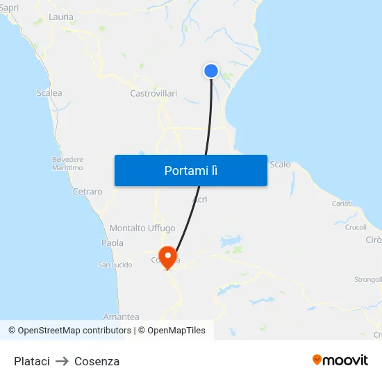 Plataci to Cosenza map