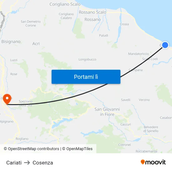 Cariati to Cosenza map