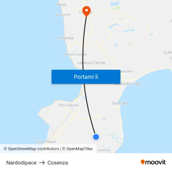 Nardodipace to Cosenza map