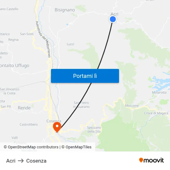 Acri to Cosenza map