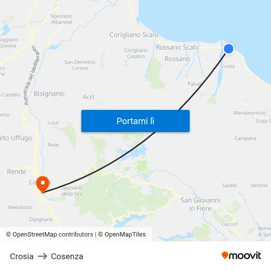 Crosia to Cosenza map