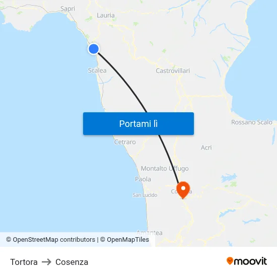 Tortora to Cosenza map