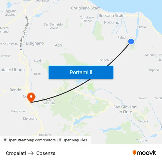 Cropalati to Cosenza map
