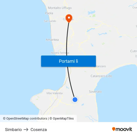 Simbario to Cosenza map