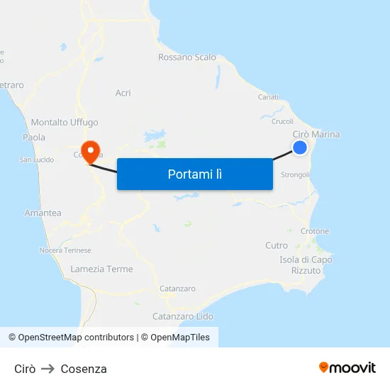 Cirò to Cosenza map