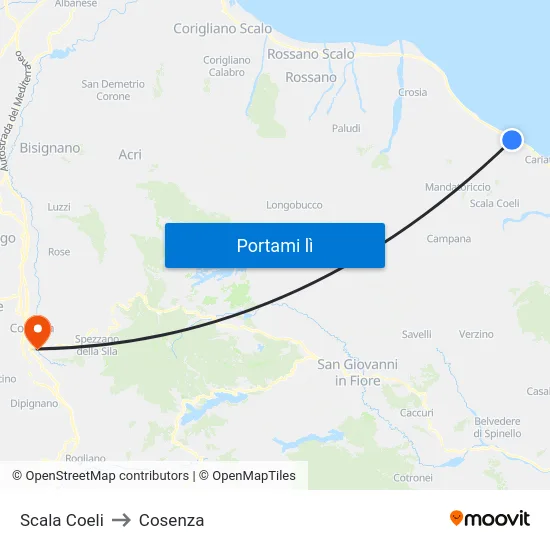 Scala Coeli to Cosenza map