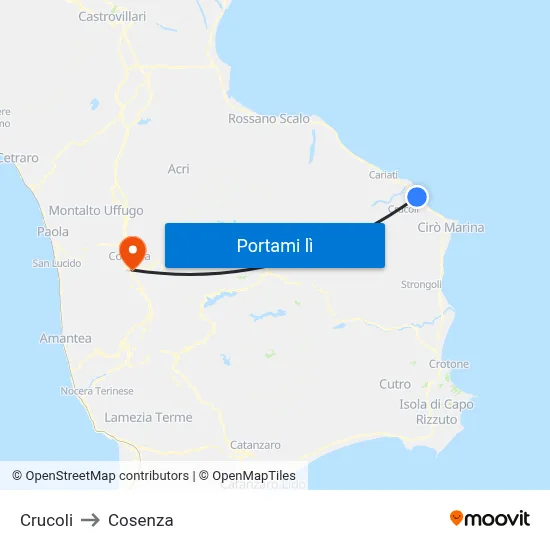Crucoli to Cosenza map