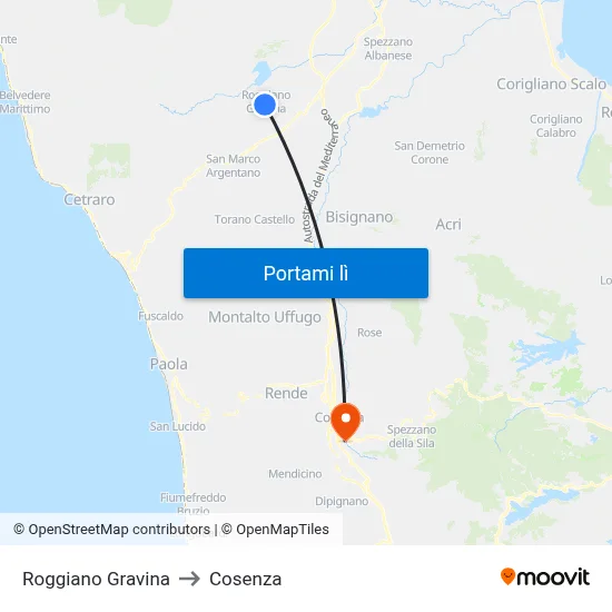 Roggiano Gravina to Cosenza map