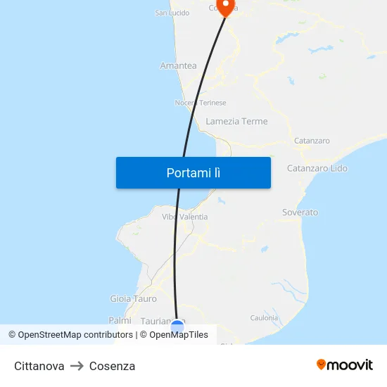 Cittanova to Cosenza map