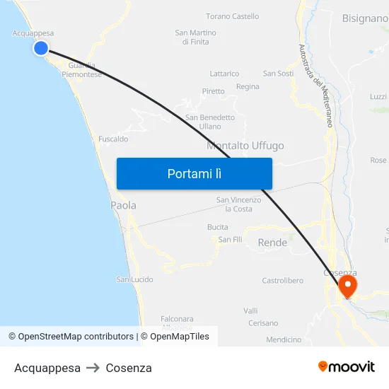 Acquappesa to Cosenza map