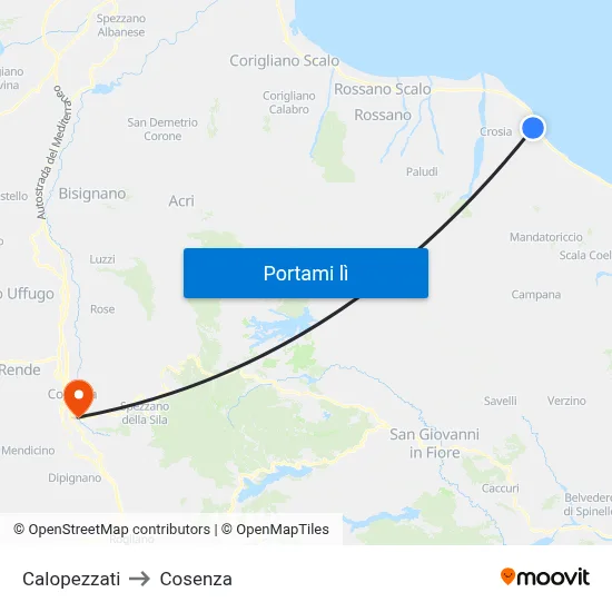 Calopezzati to Cosenza map