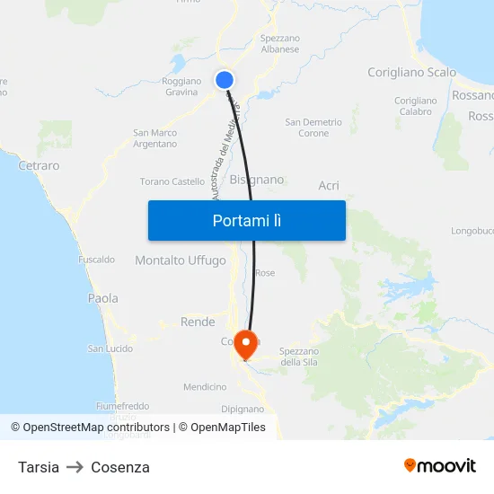 Tarsia to Cosenza map