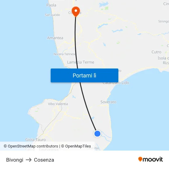 Bivongi to Cosenza map