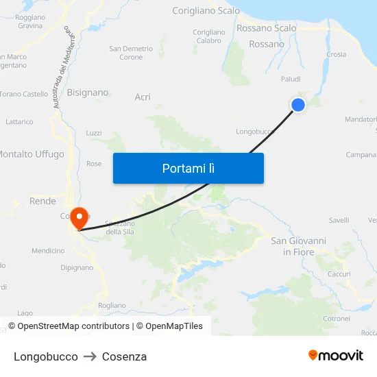 Longobucco to Cosenza map