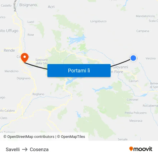 Savelli to Cosenza map
