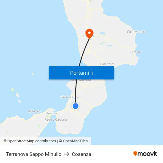Terranova Sappo Minulio to Cosenza map