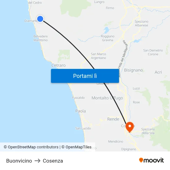 Buonvicino to Cosenza map