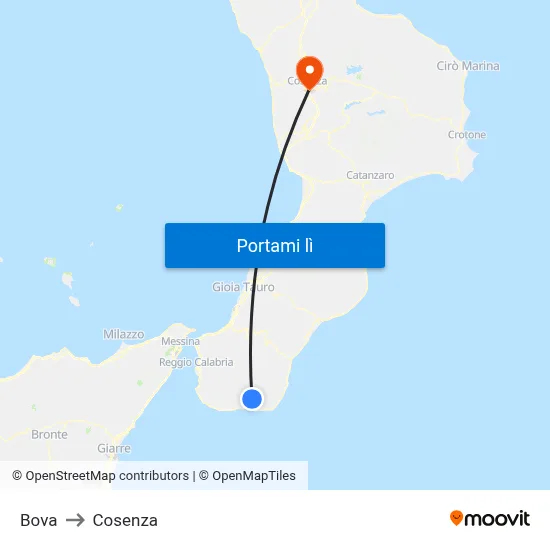 Bova to Cosenza map