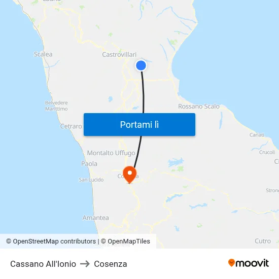 Cassano All'Ionio to Cosenza map
