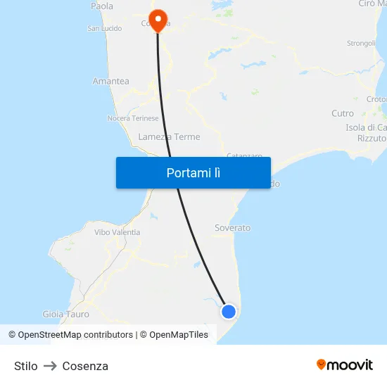 Stilo to Cosenza map