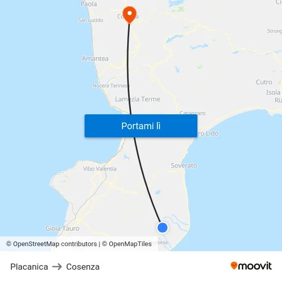 Placanica to Cosenza map