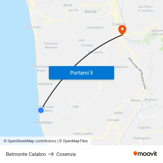 Belmonte Calabro to Cosenza map