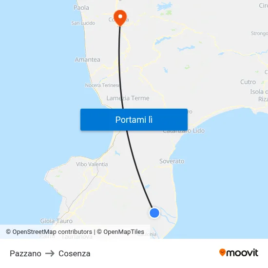 Pazzano to Cosenza map