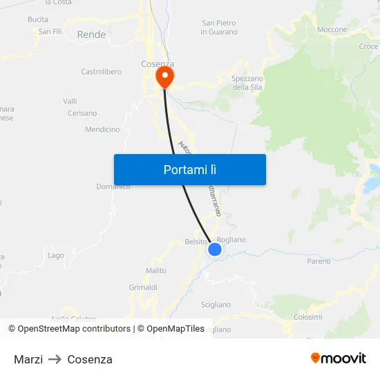 Marzi to Cosenza map