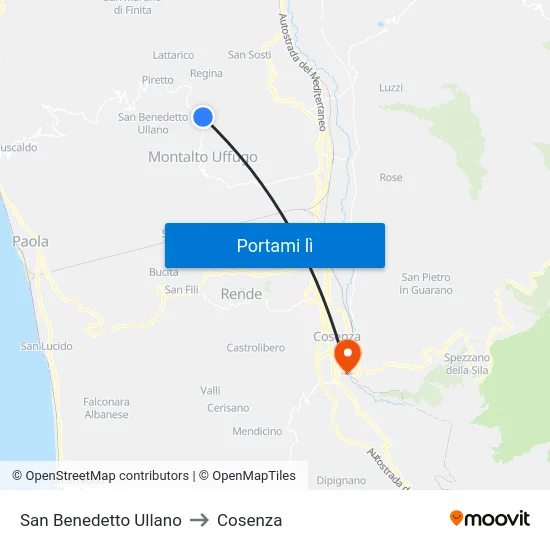San Benedetto Ullano to Cosenza map