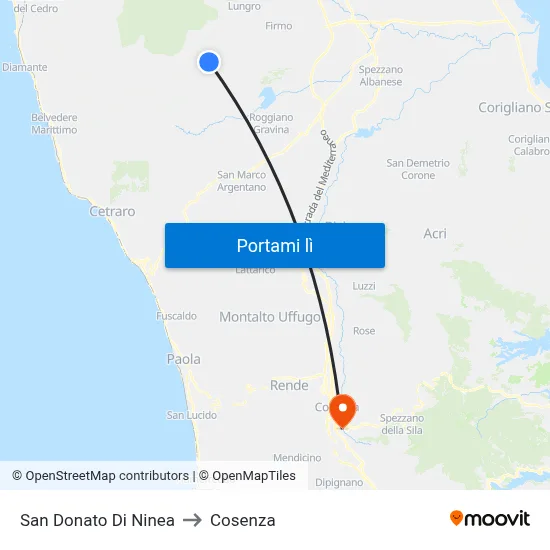 San Donato Di Ninea to Cosenza map