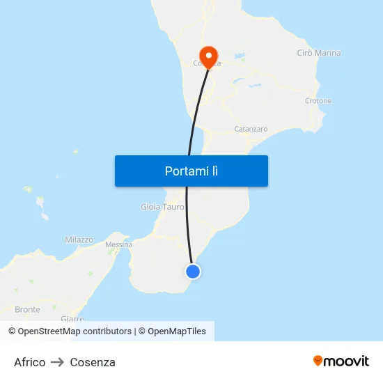 Africo to Cosenza map