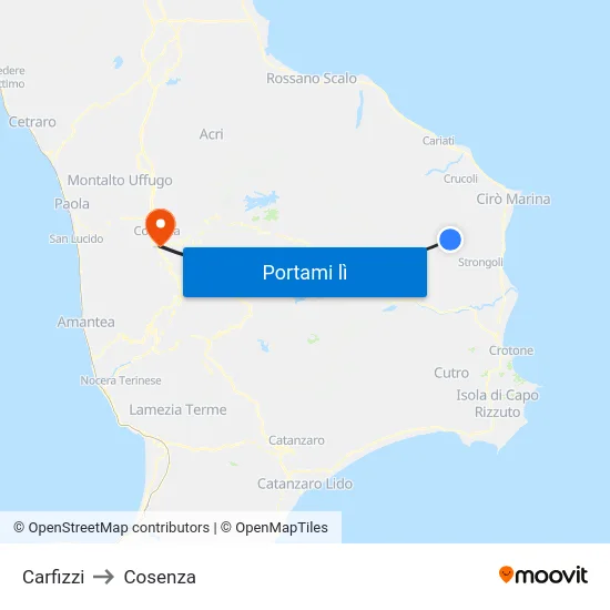 Carfizzi to Cosenza map