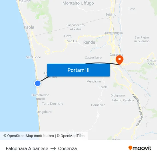 Falconara Albanese to Cosenza map