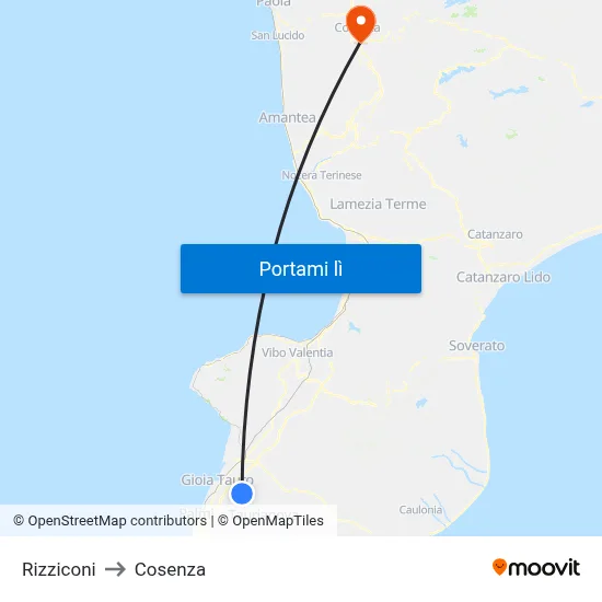Rizziconi to Cosenza map