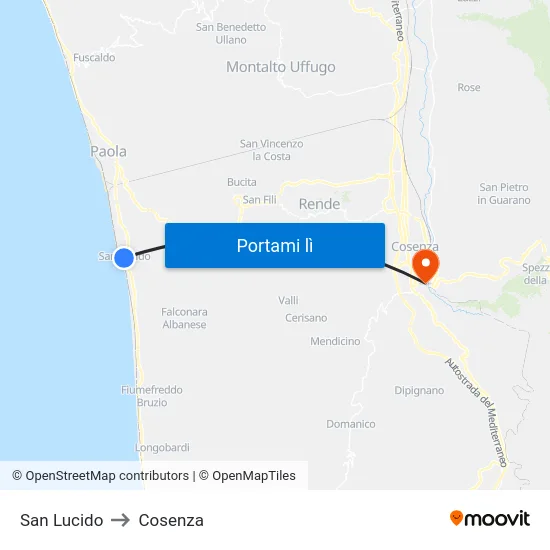 San Lucido to Cosenza map