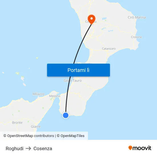 Roghudi to Cosenza map