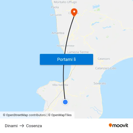 Dinami to Cosenza map