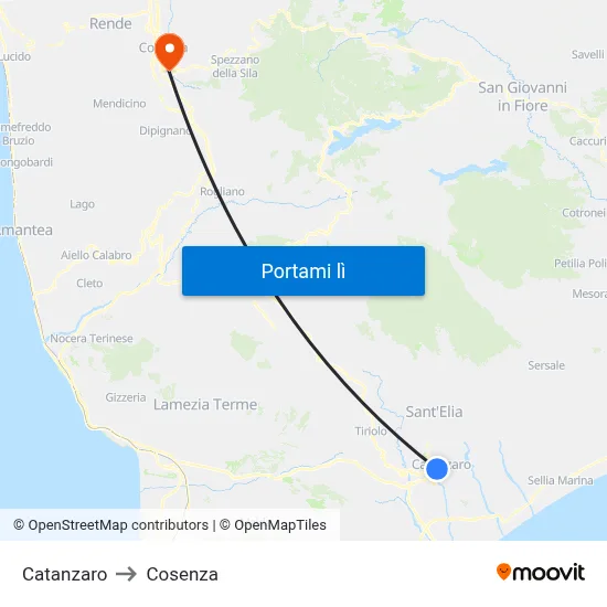 Catanzaro to Cosenza map