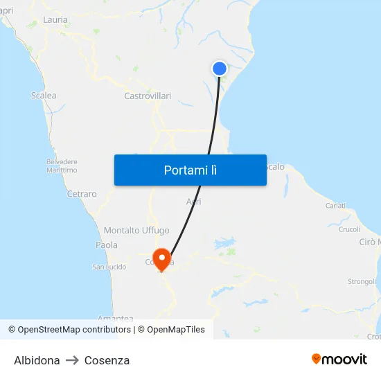 Albidona to Cosenza map
