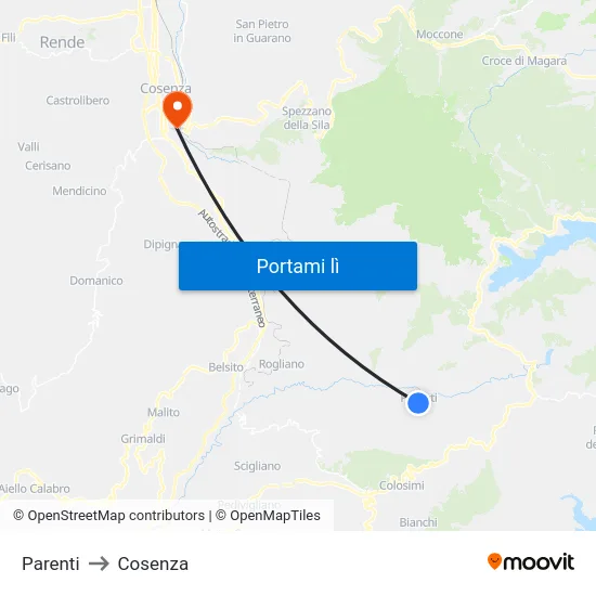 Parenti to Cosenza map