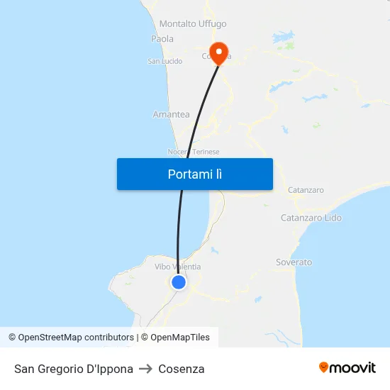 San Gregorio D'Ippona to Cosenza map