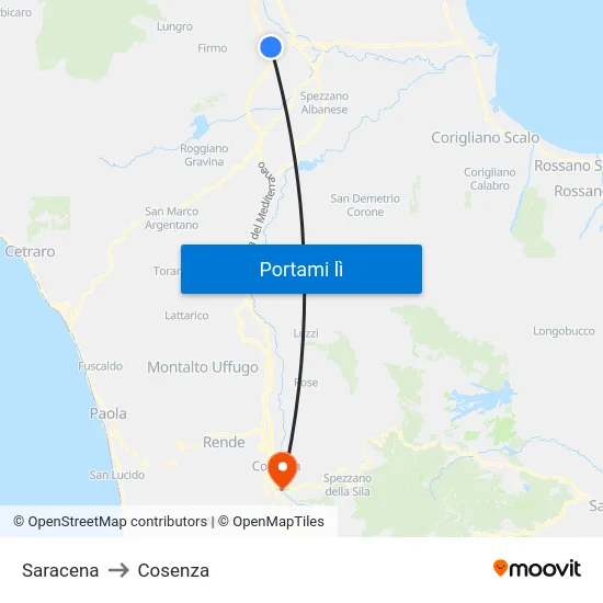 Saracena to Cosenza map