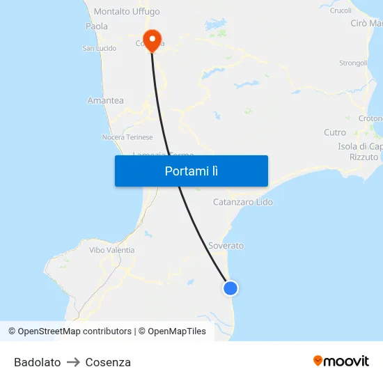 Badolato to Cosenza map
