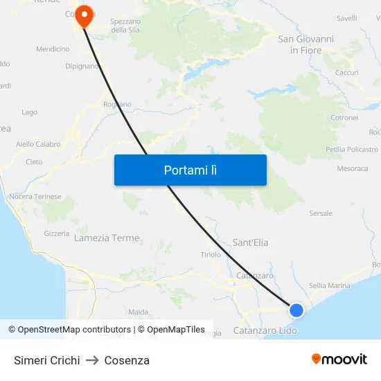 Simeri Crichi to Cosenza map