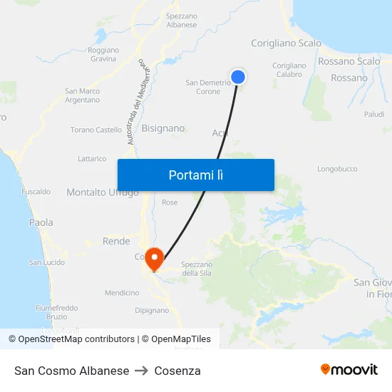 San Cosmo Albanese to Cosenza map