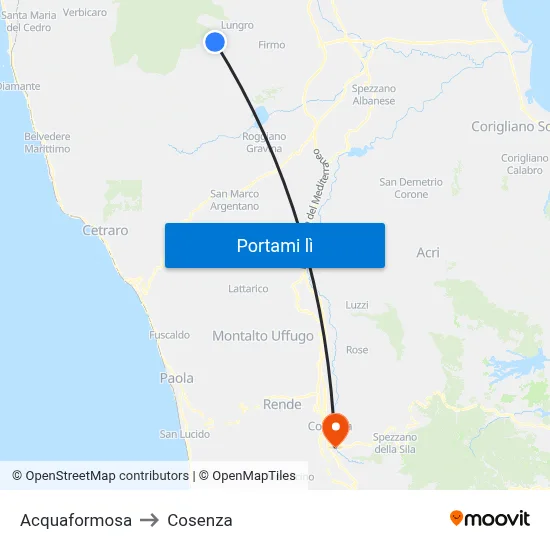 Acquaformosa to Cosenza map
